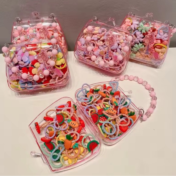 Mini Pink Sparkle handbag with Hair Accessories Set - Picture 3 of 14